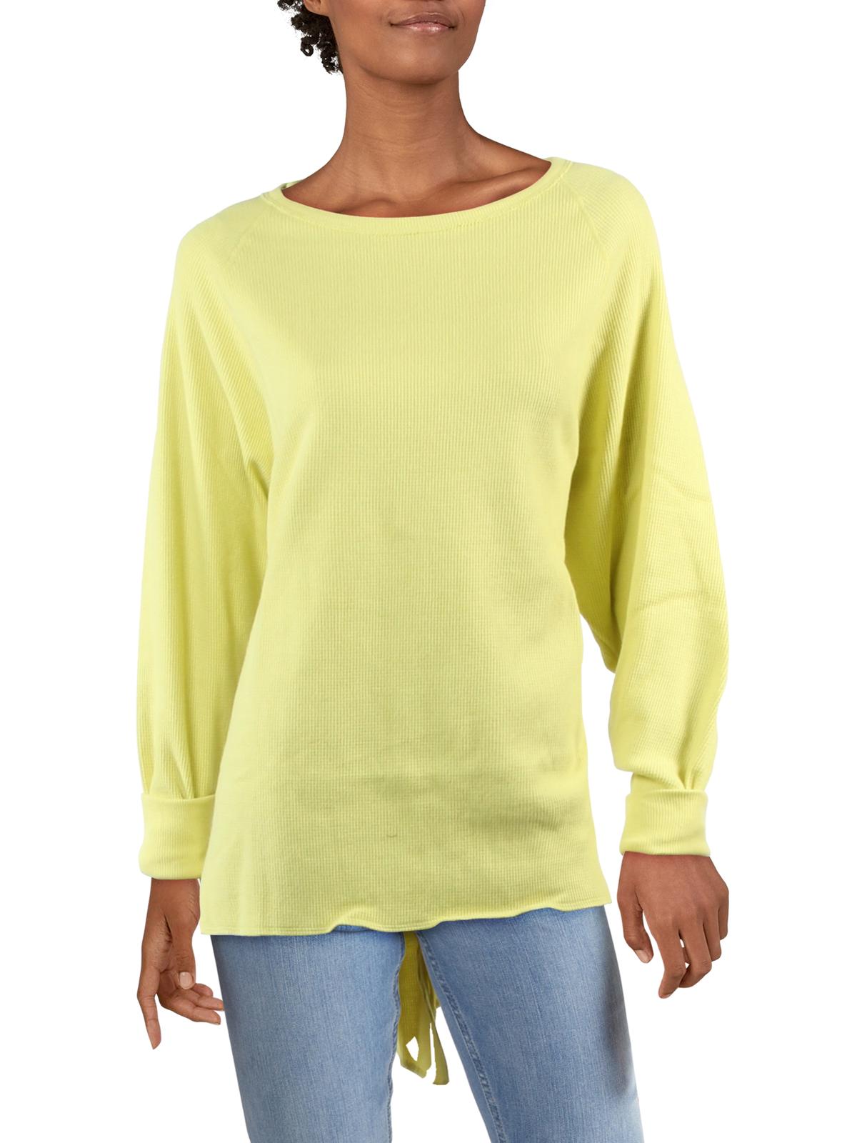 Urban Outfitters Women's Amelia Cotton Waffle Knit Thermal Top Yellow Size Small