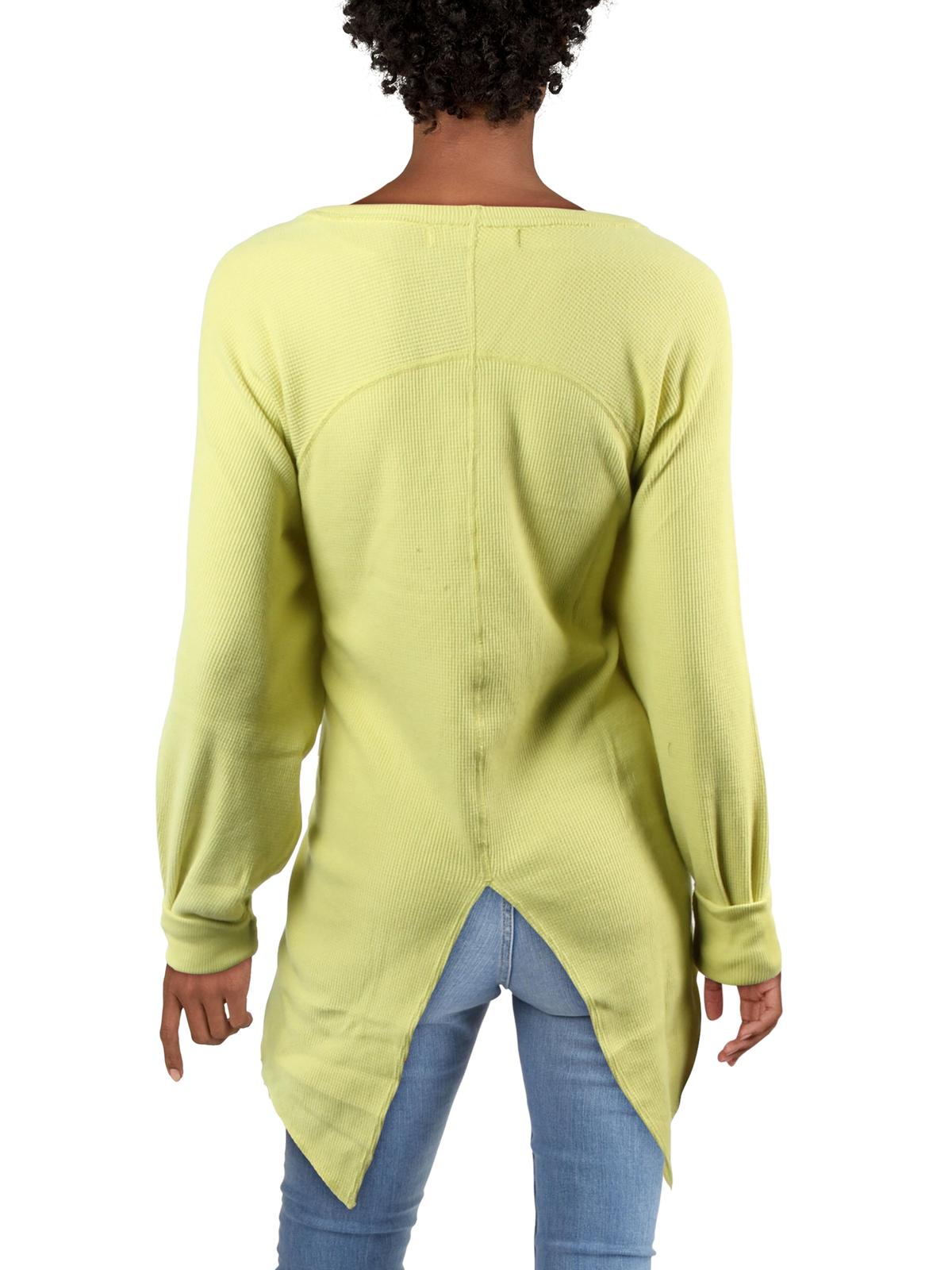 Urban Outfitters Women's Amelia Cotton Waffle Knit Thermal Top Yellow Size Small