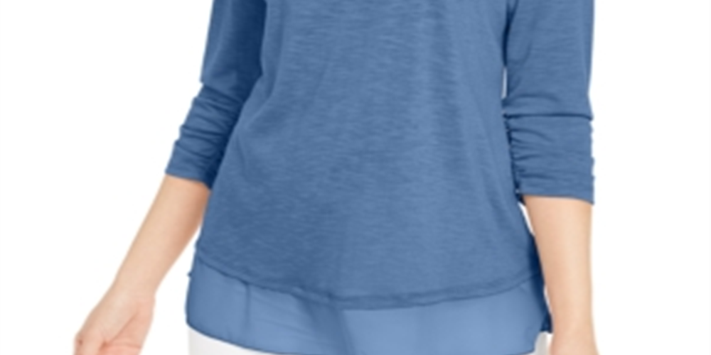 Style & Co Women's Chiffon Hem Top Blue Size XX-Large