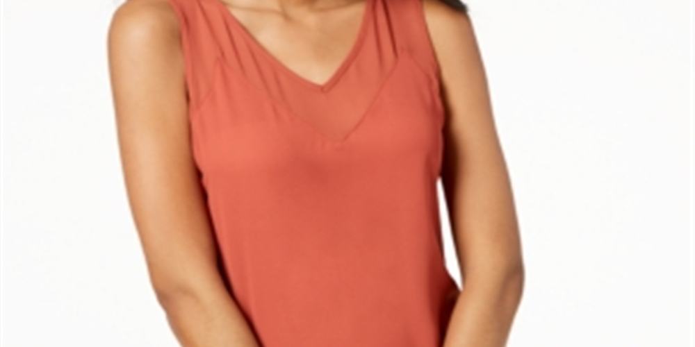 INC International Concepts Women's Illusion Trim Tank Top Brown Petite Small