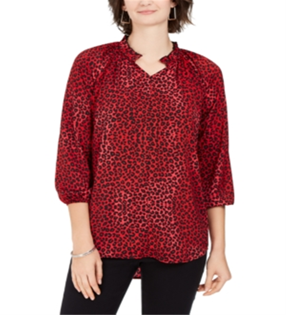 NY Collection Women's Printed High Low Top Red Size Petite Medium