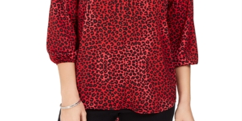 NY Collection Women's Printed High Low Top Red Size Petite Medium