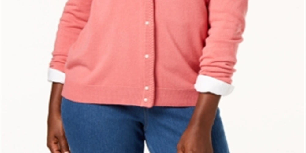 Karen Scott Women's Bead Button Cardigan Pink Size XX-Large