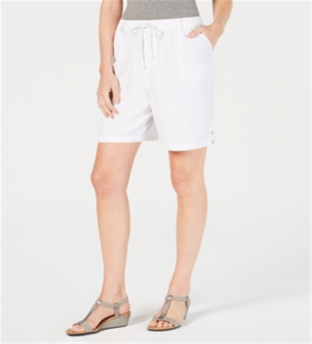 Karen Scott Women's Cotton Drawstring Shorts White Size Small