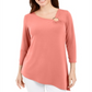JM Collection Women's Asymmetrical Ring Tunic Sweet Melon Size Large
