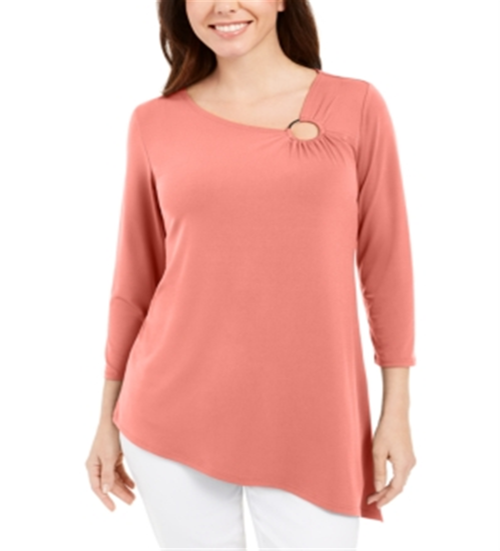 JM Collection Women's Asymmetrical Ring Tunic Sweet Melon Size Large