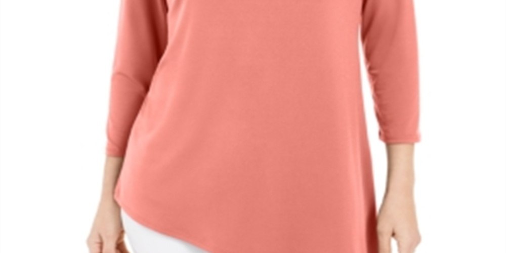 JM Collection Women's Asymmetrical Ring Tunic Sweet Melon Size Large