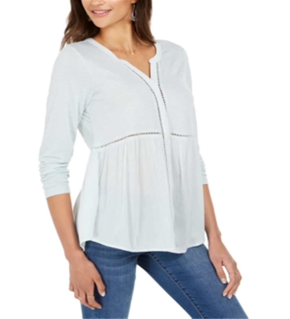 Style & Co Women's V Neck Mixed Woven Top Mint Size XX-Large