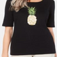 Karen Scott Women's Cotton Pineapple Graphic Print T-Shirt Black Size Small