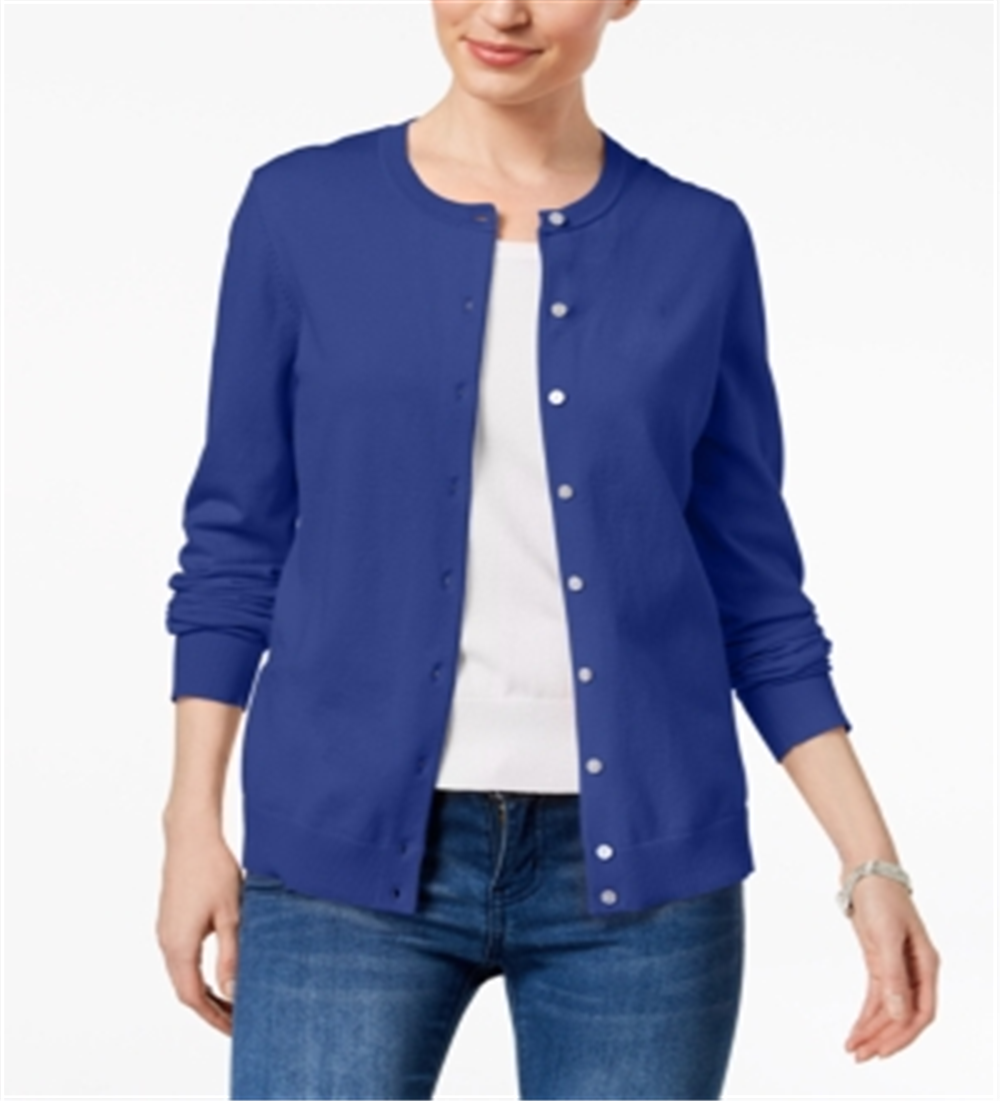 Karen Scott Women's Crew Neck Cardigan Blue Size Small