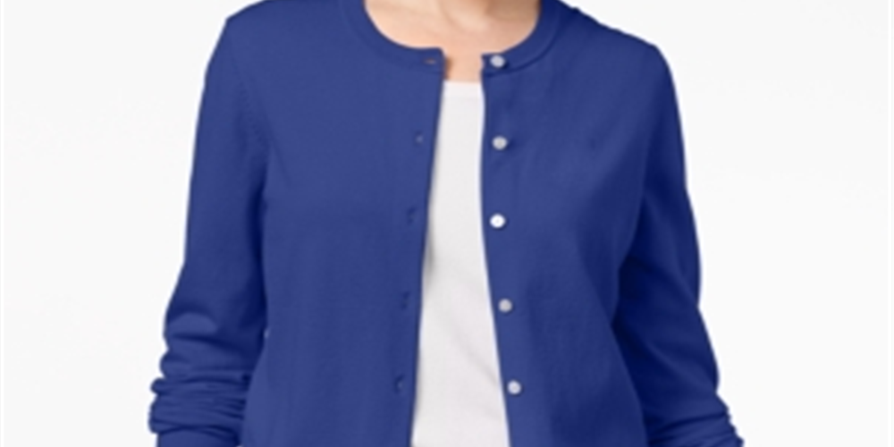 Karen Scott Women's Crew Neck Cardigan Blue Size Small