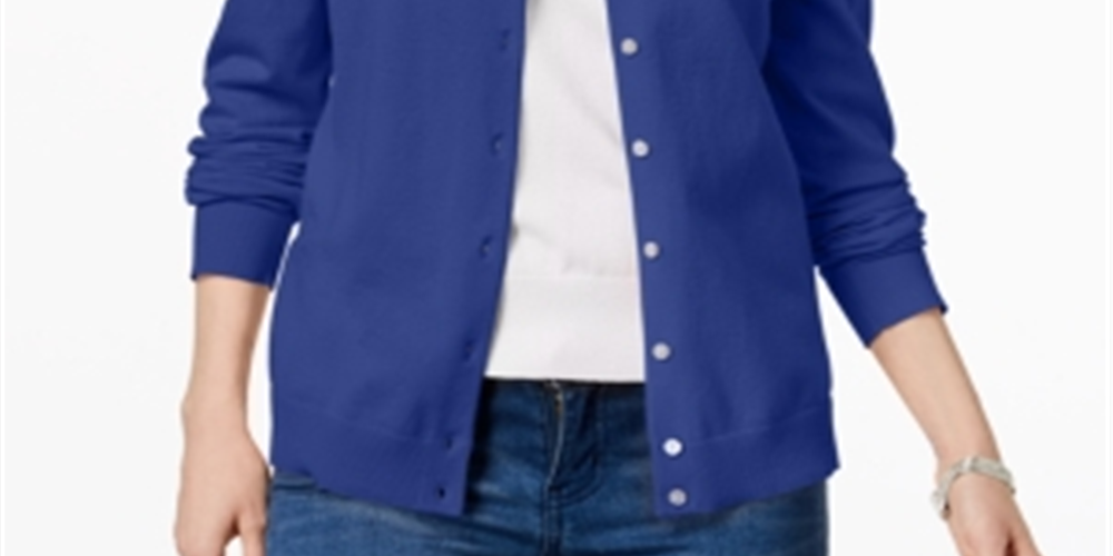 Karen Scott Women's Crew Neck Cardigan Blue Size Small