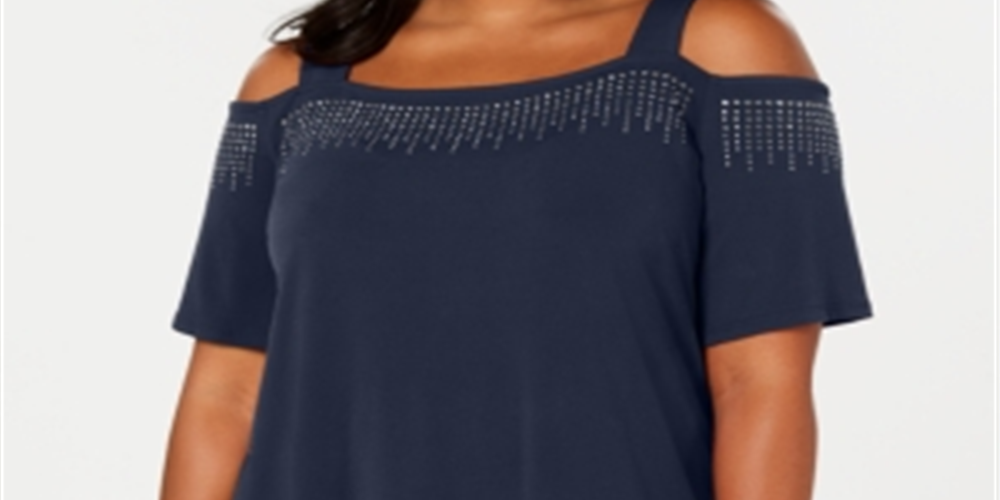 JM Collection Women's Embellished Cold Shoulder Top Blue Size 0X