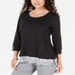 Karen Scott Women's Printed Trim Top Black Size -Petite XL