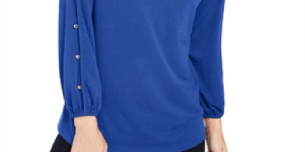 NY Collection Women's Split Sleeve Top Blue Size Petite Medium
