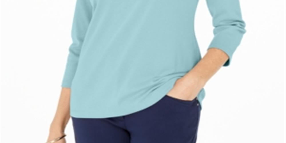 Karen Scott Women's Cotton 3/4 Sleeve Top Blue Size X-Small