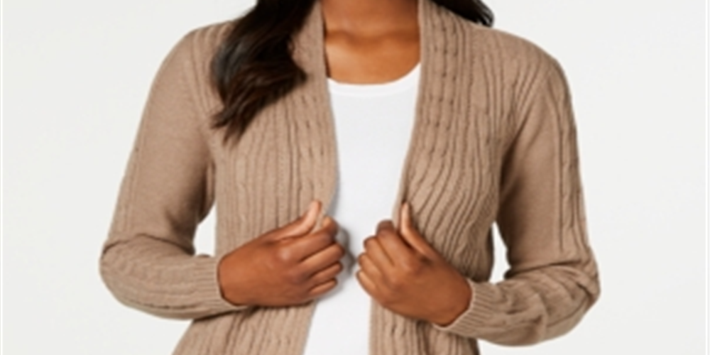 Karen Scott Women's Cable Knit Cardigan Chesnut Size Petite S