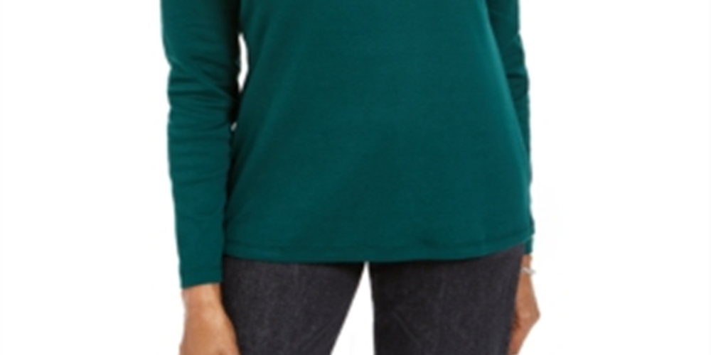 Karen Scott Women's Christmas Long Sleeve Shirt Green Size Petite Medium