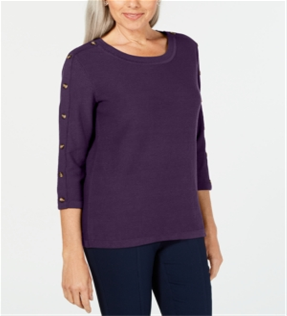 Karen Scott Women's 3/4 Sleeve Sweater Purple Size Medium