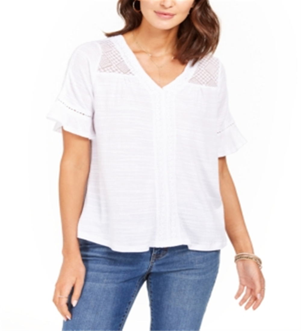 Style & Co Women's Crochet Top White Size Small