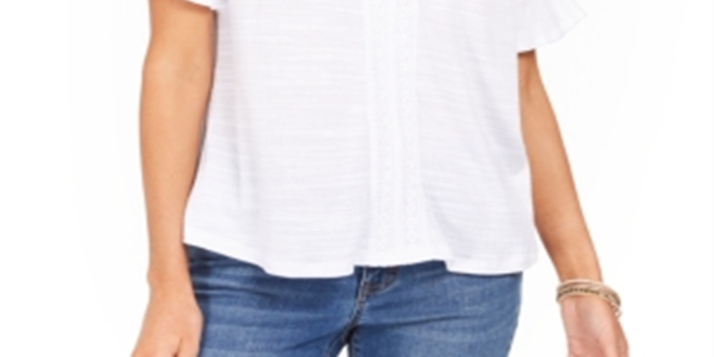 Style & Co Women's Crochet Top White Size Small