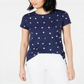 Maison Jules Women's Metallic Polka Dot T-Shirt Blue Size Medium