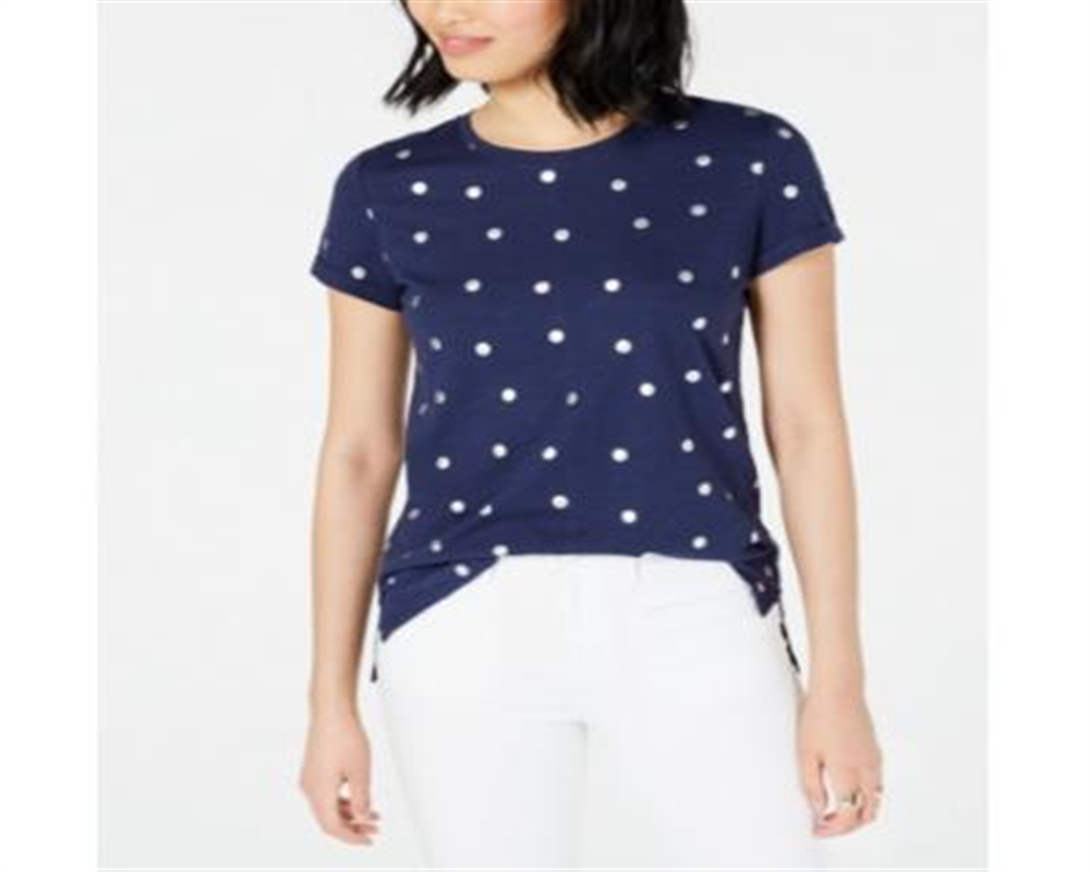 Maison Jules Women's Metallic Polka Dot T-Shirt Blue Size Medium