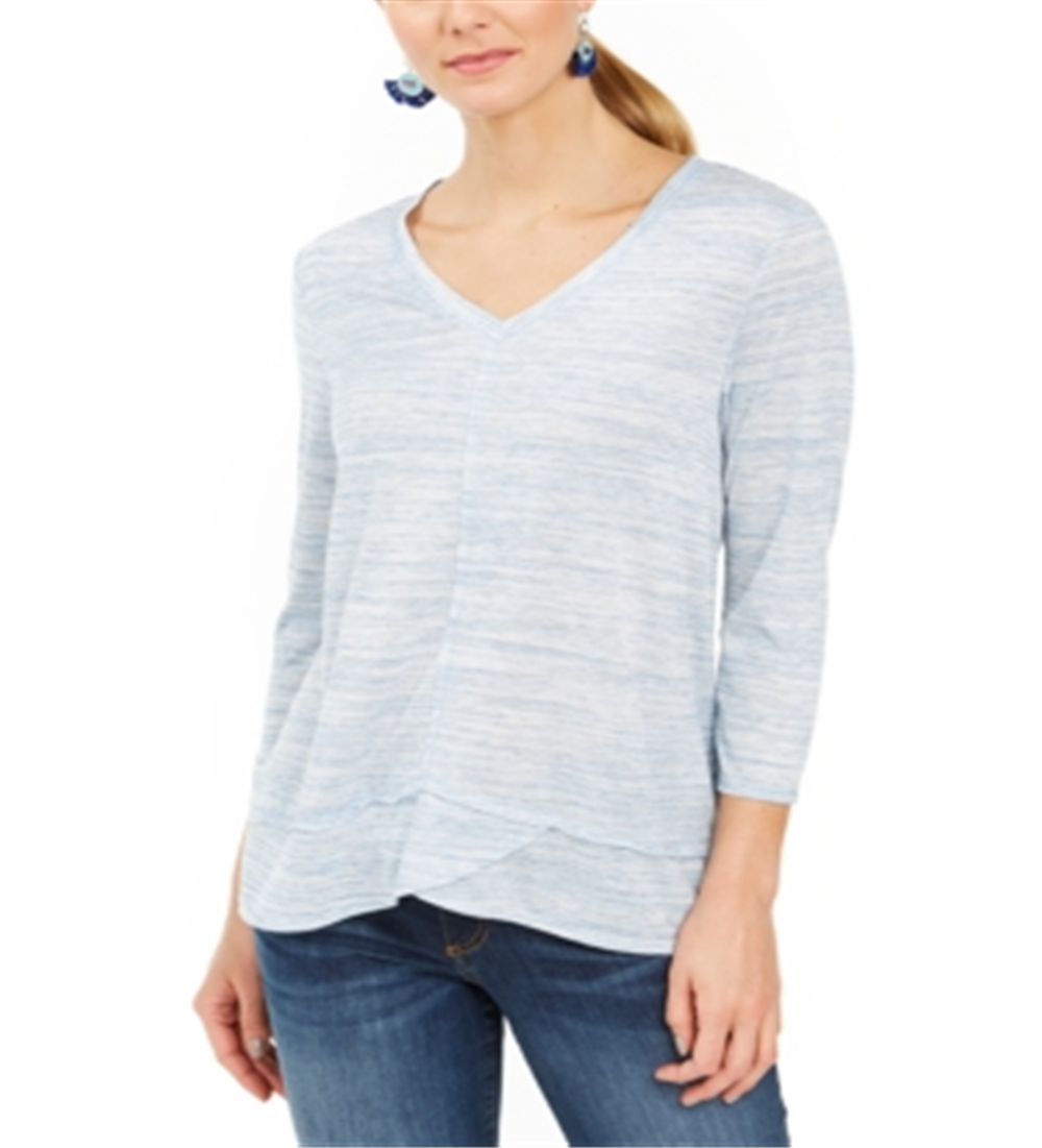Style & Co Women's V Neck Top Blue Size X-Large