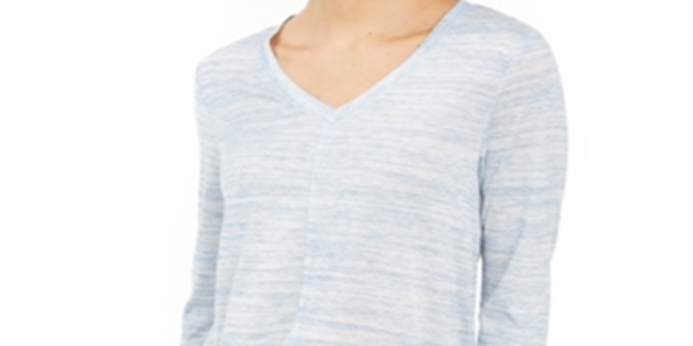 Style & Co Women's V Neck Top Blue Size X-Large