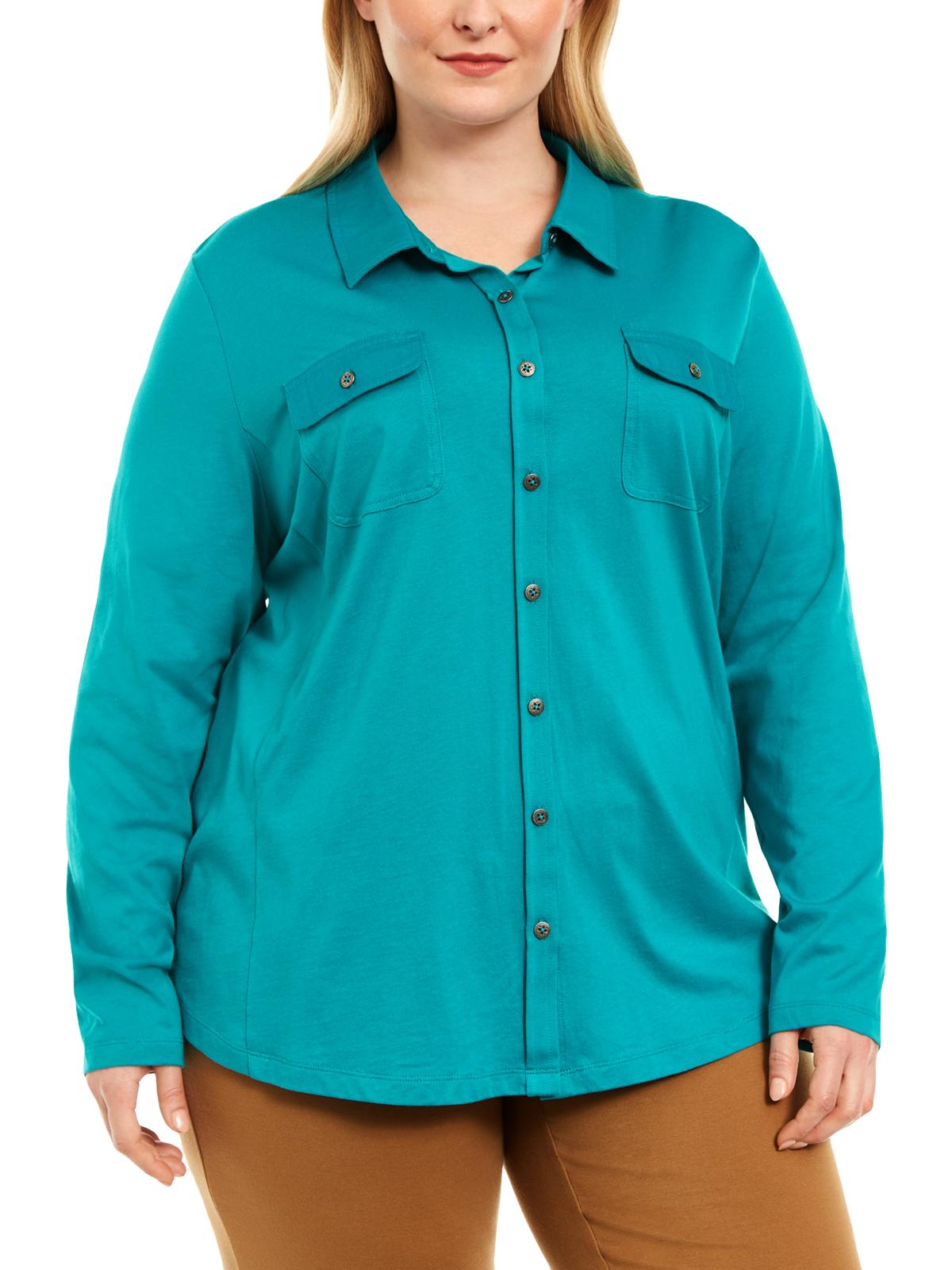 Karen Scott Women's Polo Top Button up Collar Blue Size 2X