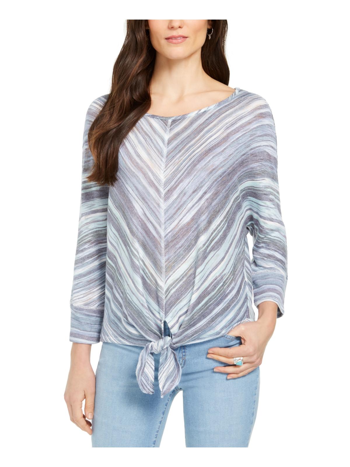 Style & CoWomen's Tie Front Striped Blouse Blue Size Large