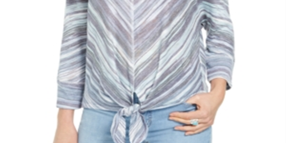 Style & CoWomen's Tie Front Striped Blouse Blue Size Large