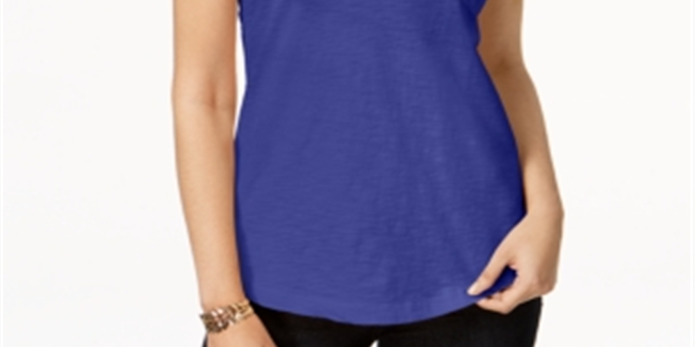 Style & Co Women's Cotton Crew Neck T-Shirt Blue Size Small