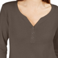 Karen Scott Women's 3/4 Sleeve Henley Shirt Brown Size X-Small