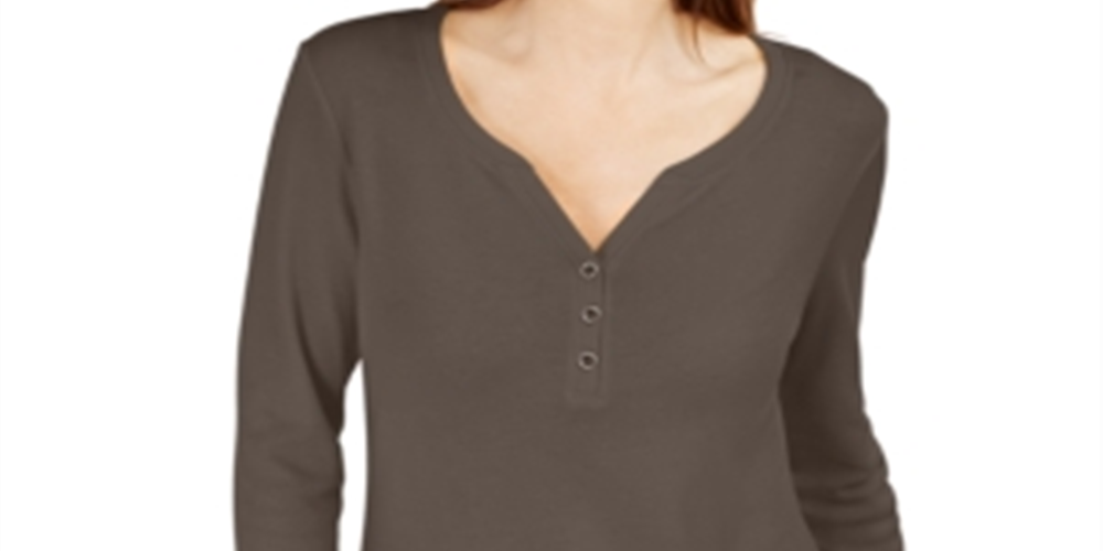 Karen Scott Women's 3/4 Sleeve Henley Shirt Brown Size X-Small