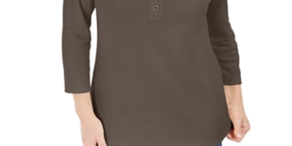 Karen Scott Women's 3/4 Sleeve Henley Shirt Brown Size X-Small