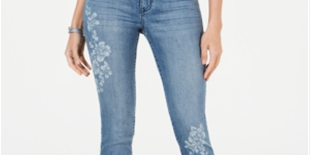 Style & Co Women's Floral Embellished Skinny Jeans Blue Size 10