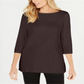 Karen Scott Women's Cotton Boat Neck 3/4 Sleeve Knit Top Brown Size Small