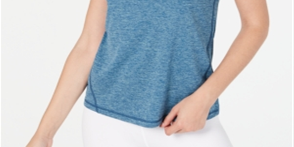 Ideology Women's Essential Heathered V Neck Pullover Top Blue Size Large