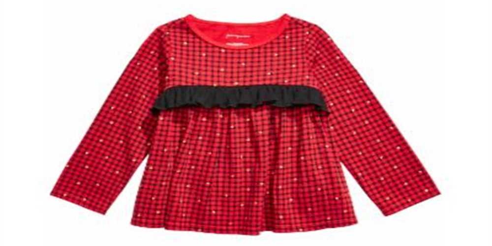 First Impressions Baby Girl's Cotton Long Sleeve Check Ruffle T-Shirt Red Size 18MOS