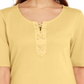Karen Scott Women's Cotton Lace up Elbow Sleeve Top  Yellow Size Small