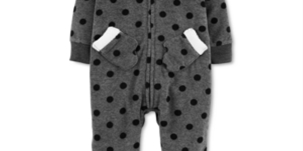 Carter's Girl's Polka Dot Hooded Fleece Playsuit Gray Size 9MOS