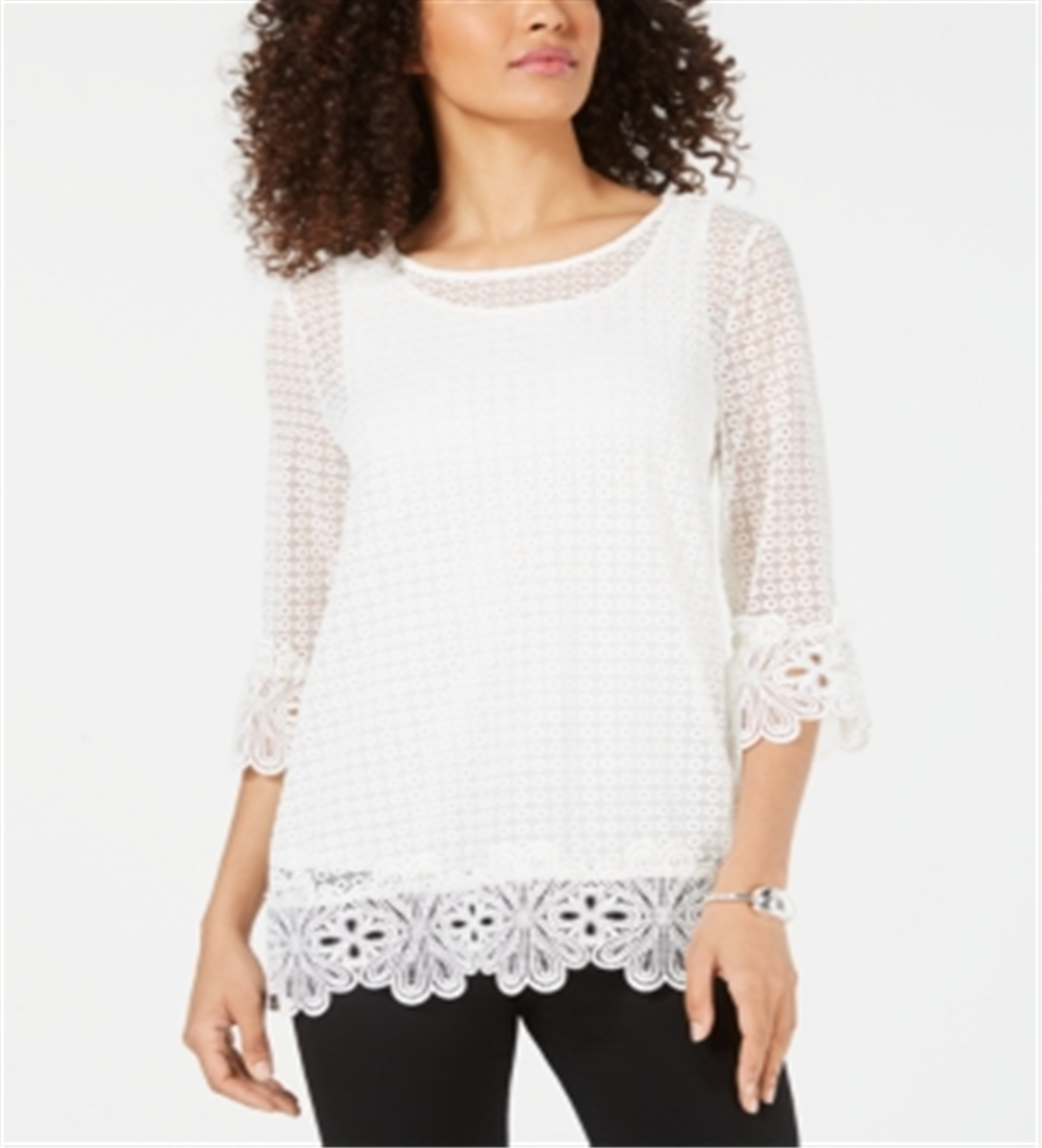 Alfani Women's Crochet Lace Top White Size Petite Medium