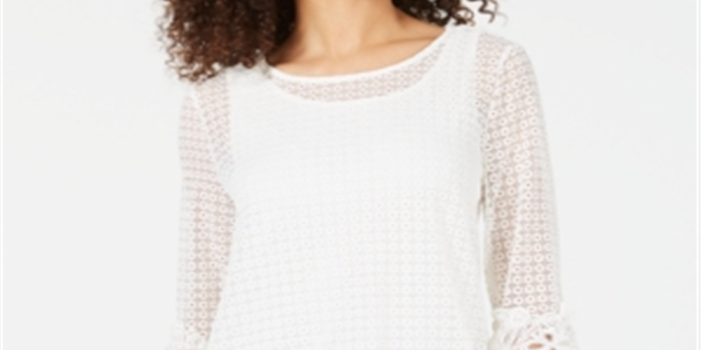 Alfani Women's Crochet Lace Top White Size Petite Medium