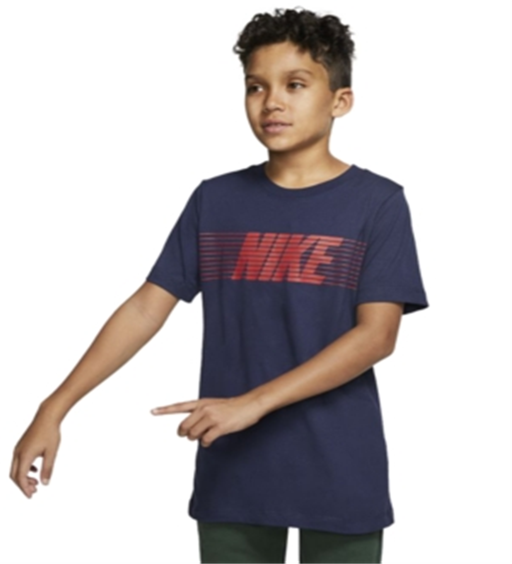 Nike Big Boy's Logo Print Cotton T-Shirt Blue Size Large