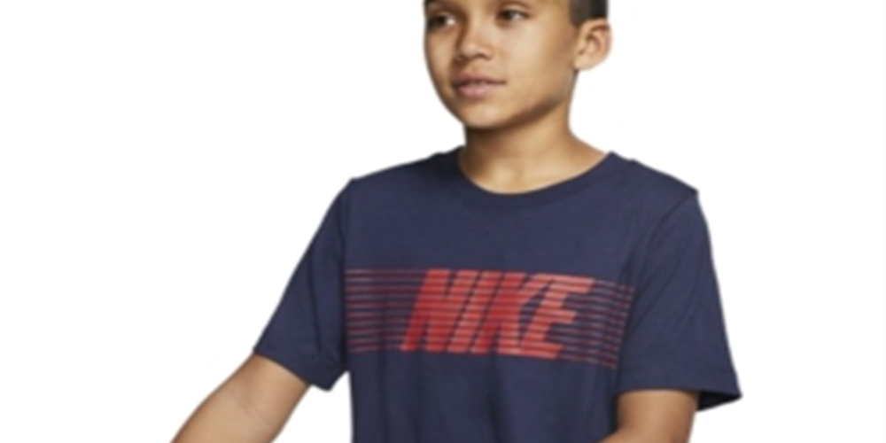 Nike Big Boy's Logo Print Cotton T-Shirt Blue Size Large