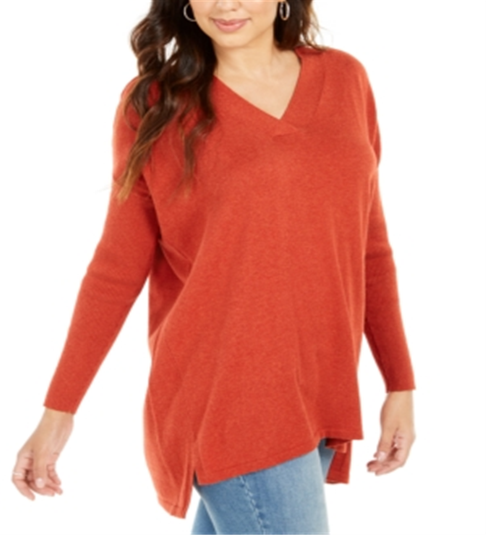 Style & Co Women's V Neck Tunic Sweater Orange Size X-Small
