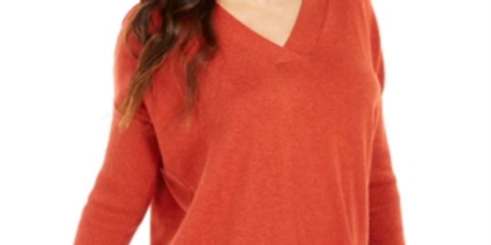 Style & Co Women's V Neck Tunic Sweater Orange Size X-Small