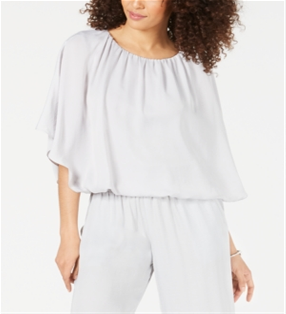 Alfani Women's Satin Bubble Hem Top Silver Size Petite XL