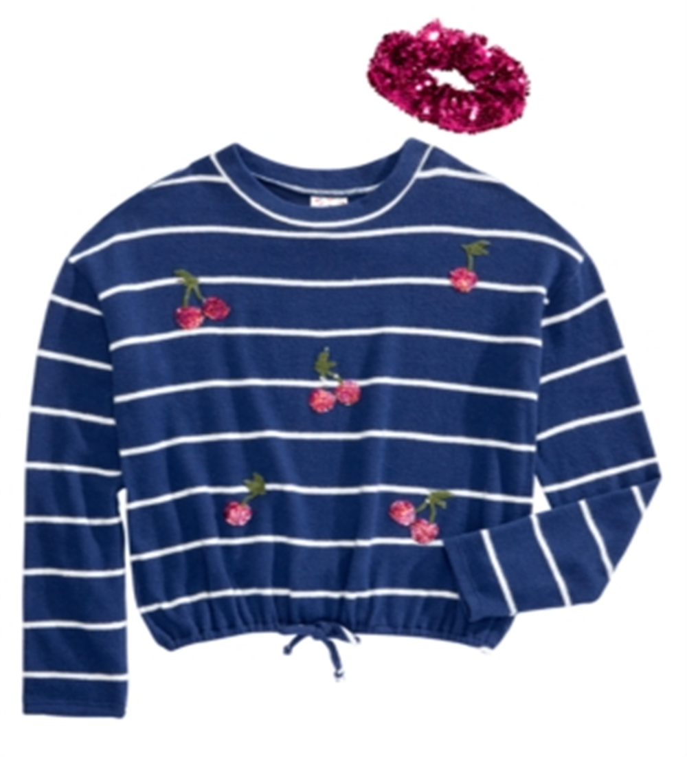 Belle Du Jour Girl's Striped Sequin Cherry Top Blue Size X-Large